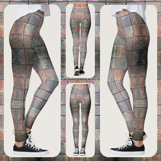 Chequered Brick Red and Grey Grunge Chic Leggings (Creator Uploaded)