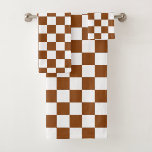 Chequered Brown and White Bath Towel Set