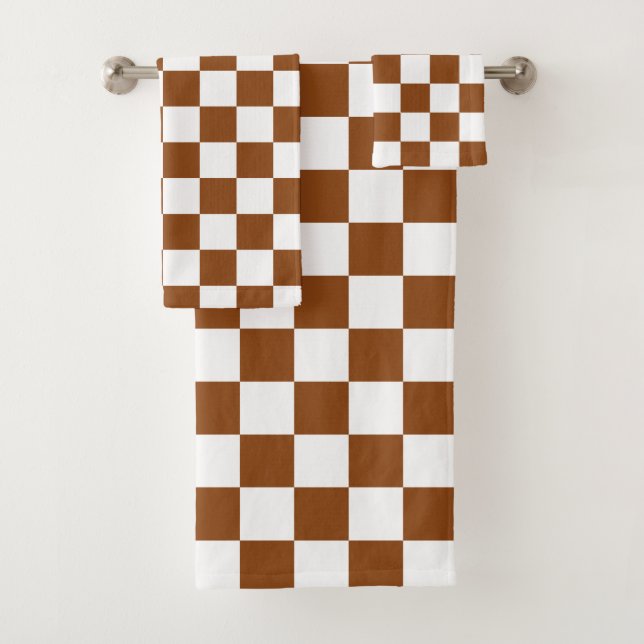 Chequered Brown and White  Bath Towel Set (Insitu)
