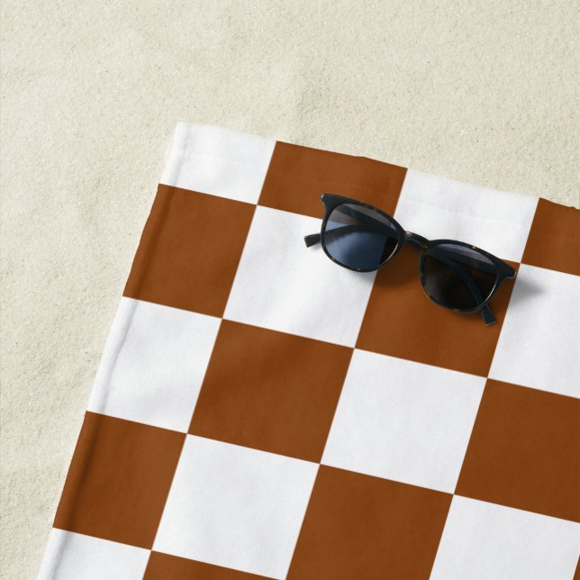 Chequered Brown and White  Beach Towel (In Situ)