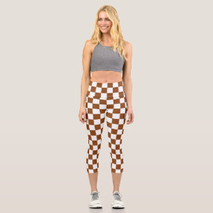 Chequered Brown and White Capri Leggings