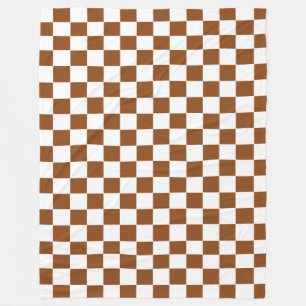 Chequered Brown and White Fleece Blanket