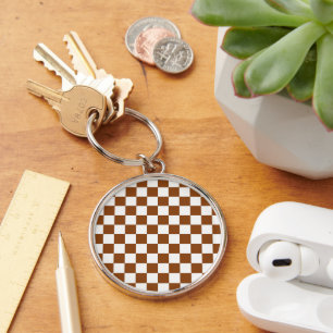 Chequered Brown and White Key Ring