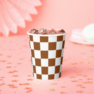 Chequered Brown and White  Paper Cups