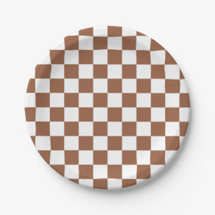 Chequered Brown and White Paper Plate