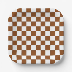 Chequered Brown and White  Paper Plate