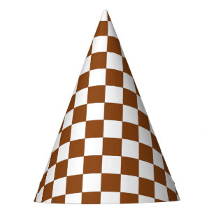 Chequered Brown and White  Party Hat