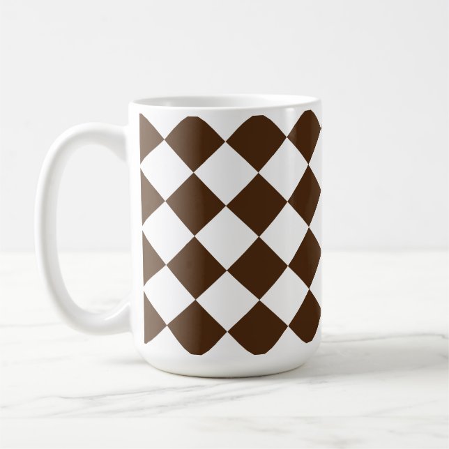 Chequered Brown and White Retro Coffee Mug (Left)