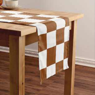 Chequered Brown and White  Short Table Runner