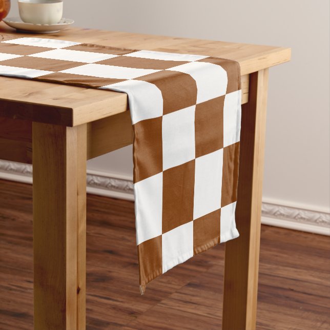 Chequered Brown and White  Short Table Runner (In Situ)