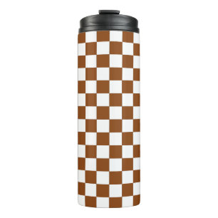 Chequered Brown and White Thermal Tumbler