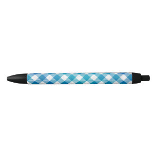 Chequered Buffalo Plaid Blue and White Black Ink Pen