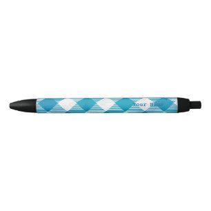 Chequered Buffalo Plaid Blue and White Black Ink Pen