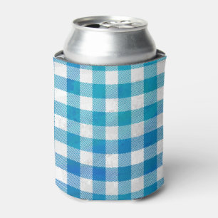 Chequered Buffalo Plaid Blue and White Can Cooler