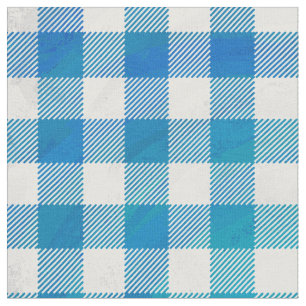 Chequered Buffalo Plaid Blue and White Fabric