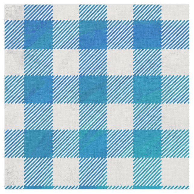 Chequered Buffalo Plaid Blue and White Fabric (Close Up)
