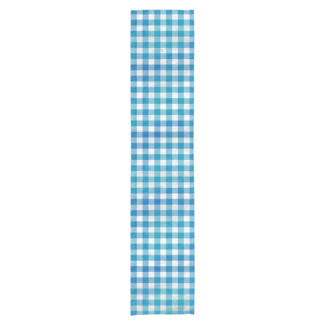 Chequered Buffalo Plaid Blue and White Short Table Runner (Front)