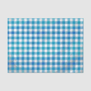 Chequered Buffalo Plaid Blue and White Tissue Paper