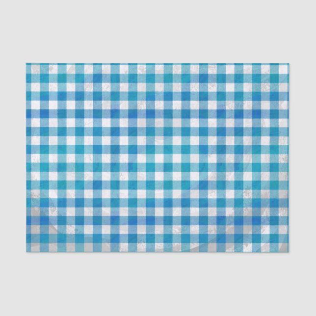 Chequered Buffalo Plaid Blue and White Tissue Paper (Front)