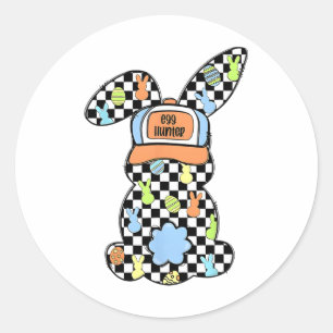 Chequered Bunny Easter Day Coquette Bows Rabbit Ha Classic Round Sticker