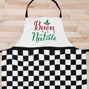 Chequered Buon Natale Merry Christmas  Apron