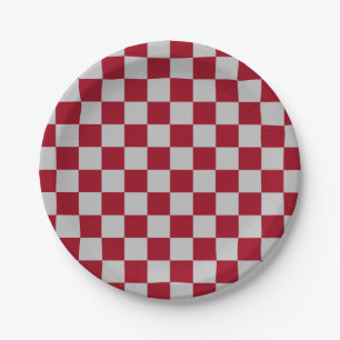 Chequered Burgundy and Silver Paper Plate