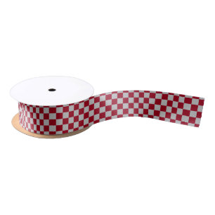 Chequered Burgundy and Silver Satin Ribbon