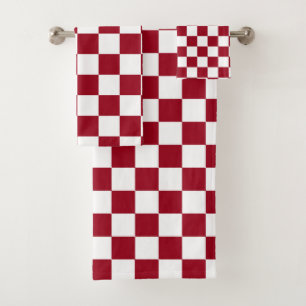 Chequered Burgundy and White Bath Towel Set