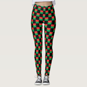 Chequered Burkina Faso Flag Pattern Leggings