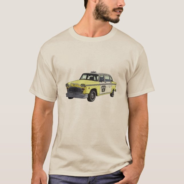 Chequered Cab Taxi Classic Car Illustration T-Shirt (Front)
