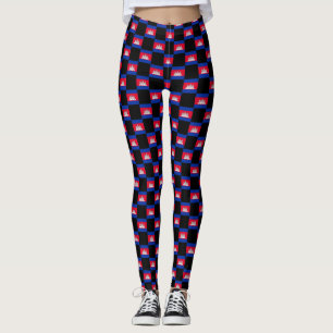 Chequered Cambodia Flag Pattern Leggings