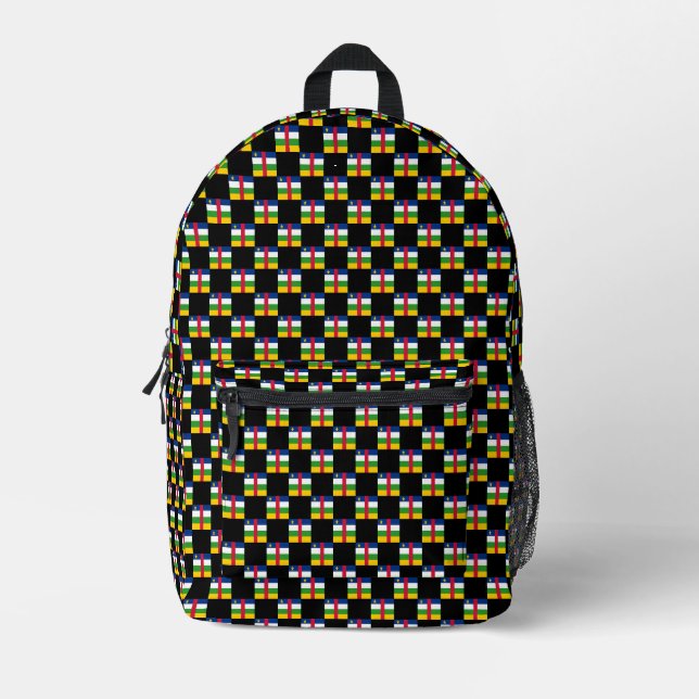 Chequered Central African Republic Flag Pattern  Printed Backpack (Front)