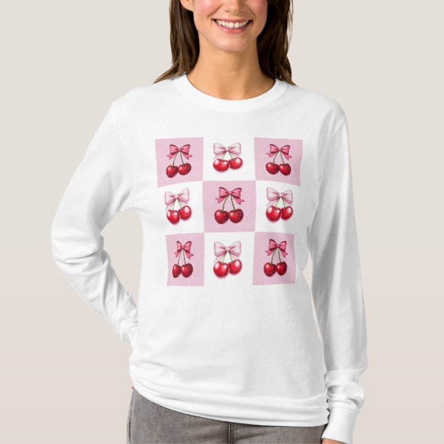 Chequered Cherries Cherry and Bow Cherries Chequer T-Shirt (Front)