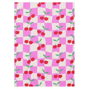 Chequered Cherries on Pink Warped Checkerboards  Tablecloth