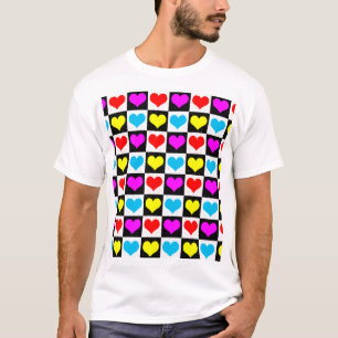 Chequered Colourful Hearts Pattern  T-Shirt