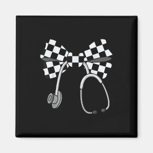 Chequered Coquette Nurse Stethoscope Bow Chequered Magnet