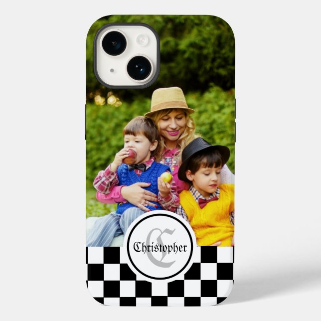 Chequered Custom Photo & Monogram Case-Mate iPhone Case (Back)