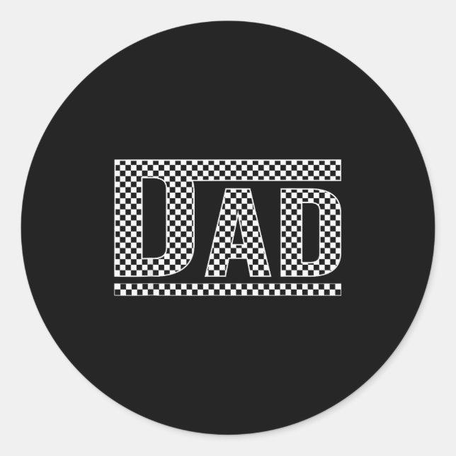 Chequered Dad Black White Funny Dad Father's Day M Classic Round Sticker (Front)