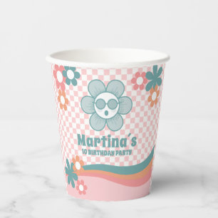 Chequered Daisy Birthday Party Paper Cups