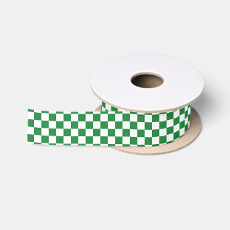 Chequered Dark Green and White Satin Ribbon