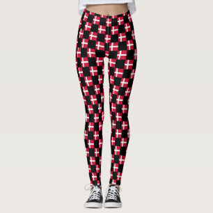 Chequered Denmark Flag Pattern Leggings