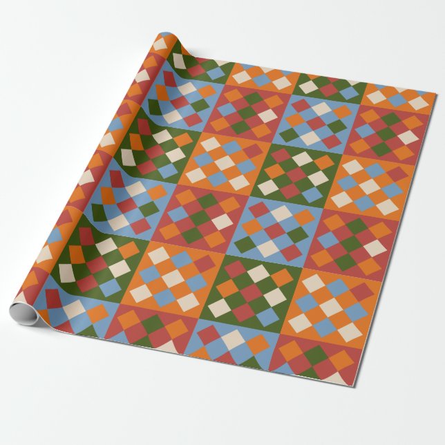 Chequered Diamond Repeat Pattern Wrapping Paper (Unrolled)