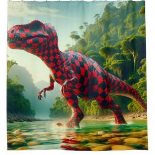 Chequered Dinosaur Shower Curtain