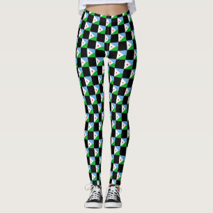 Chequered Djibouti Flag Pattern Leggings