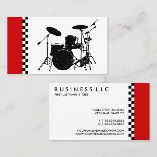 chequered drums. business card