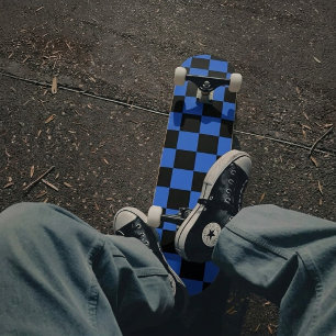 Chequered Electric Blue and Black Skateboard