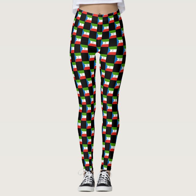 Chequered Equatorial Guinea Flag Pattern  Leggings (Front)