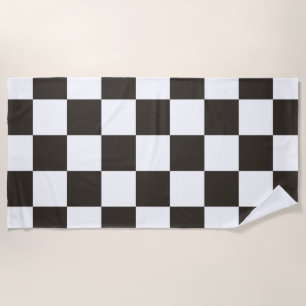 Chequered Flag (Black and White) (Chequered Patter Beach Towel