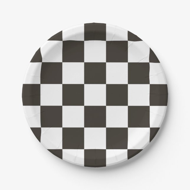 Chequered Flag (Black and White) (Chequered Patter Paper Plate (Front)