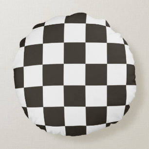 Chequered Flag (Black and White) (Chequered Patter Round Cushion